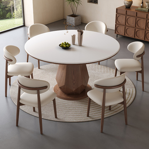 Bàn ăn hiện đại với đá thiêu kết hàng đầu bàn tròn bằng gỗ bàn ăn cổ với bàn xoay cho bàn ăn gia đình - Product Image 3