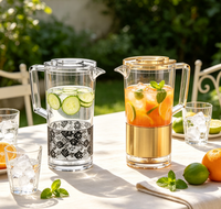 Pichet à eau transparent en PMMA OEM avec couvercle, carafe en plastique transparente pour jus, eau, boissons froides, pichet de service pour la cuisine et la table