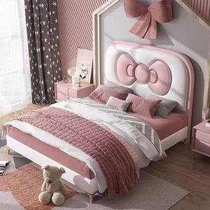 2025 nueva cama de princesa con lazo para niños, cama individual de almacenamiento de madera maciza rosa para habitación de Niños de espacio pequeño - Product Image 2