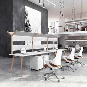 Modern 4-Person Convertible and Extendable Office Workstation Desk High Partition Wood Panel Design Made in China - Product Image 6