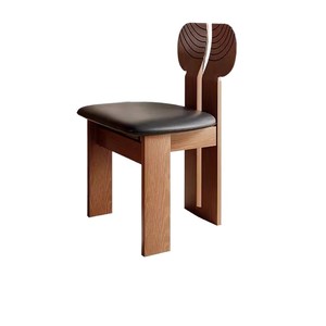 Chaise de salle à manger vintage en bois massif avec assise rembourrée noire pour usage domestique - Product Image 5