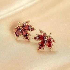 <b>Red</b> Maple Leaf Stud <b>Earrings</b> For Women Party Jewelry Claw Setting Plant Shape Fashion <b>Earrings</b> - Product Image 1