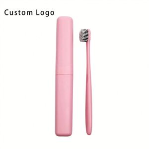 Eco Friendly Custom Logo Toothbrush Set with Wheat Straw Handle and Charcoal Bristles Travel Size Case - Product Image 2