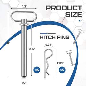 Lot de 5 goupilles et clips de remorque 3/4x6 1/4 pouces, poignées de tringle pour <span class=keywords><strong>boule</strong></span> de remorque, pour tracteur, camion, camping-car, voiture, équipement agricole - Product Image 2