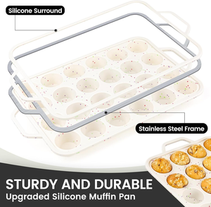 MUYULINS - Molde para Hornear Mini Pasteles y Muffins de Silicona, Color Beige, 24 Cavidades, Antiadherente, Libre de BPA, con Marco Reforzado de Metal, Certificado LFGB - Product Image 2