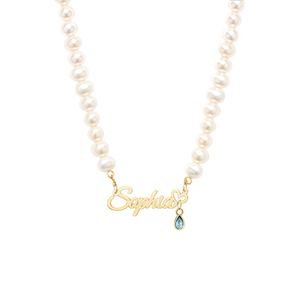 Oferta Relámpago: Collar con Colgante de Acero Inoxidable Personalizado con Perlas Blancas y Letras Doradas - Product Image 4