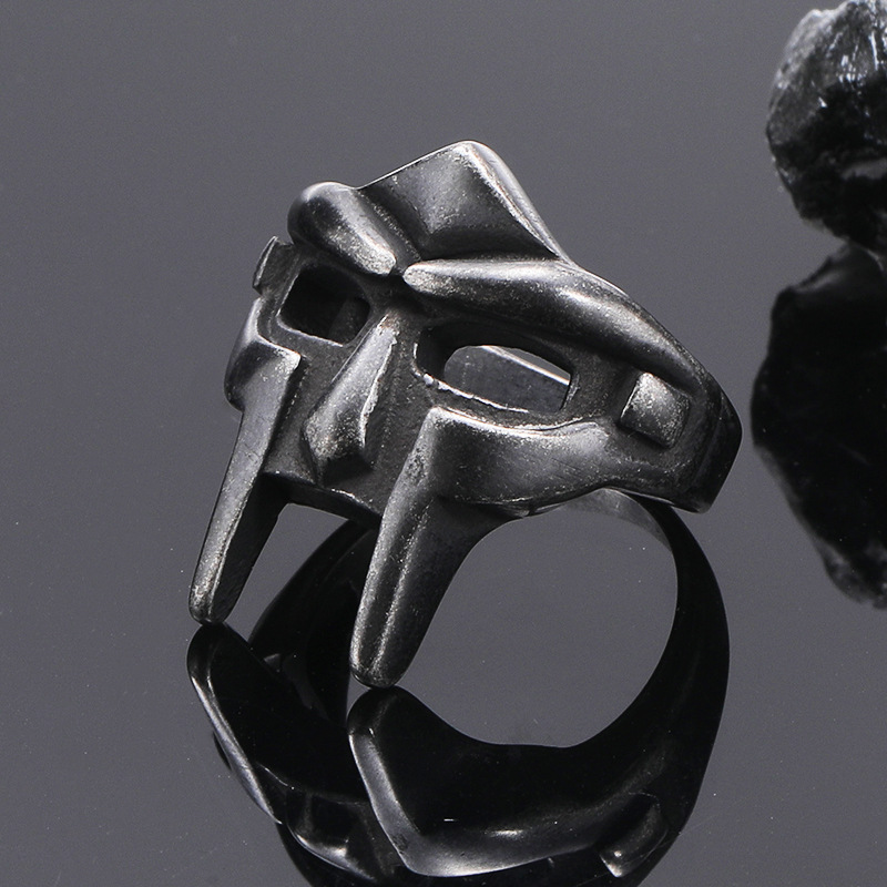 Anello con maschera in argento - Gioiello da uomo gotico con