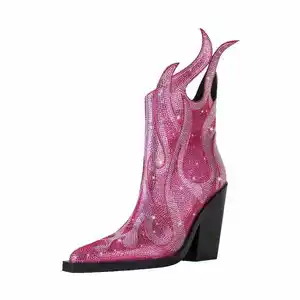 2023 New Cowboy Cowgirl Boots Custom Special Design Block Heel Women Rhinestone Western Boots