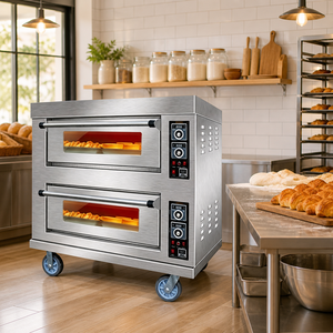 Horno Eléctrico Profesional de 2 Niveles y 4 Bandejas con Temperatura de hasta 400 °C y Temporizador para Panadería Comercial de Pizza y Pan - Product Image 6