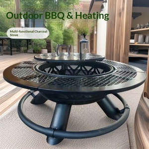 Grand <span class=keywords><strong>brasero</strong></span> extérieur en fer avec plateau élargi, foyer pour bois de chauffage et barbecue, foyer de jardin, poêle à charbon pour réceptions familiales - Product Image 2
