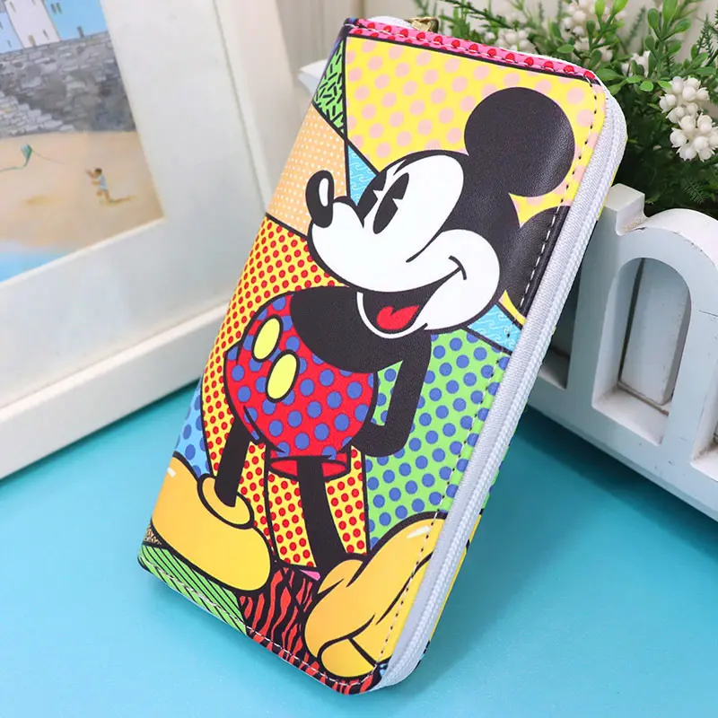 PU Leather Cute Cartoon Mickey Minnie Purse Custom Phone Bag Wallet Woman Girl Gift Portable Anti Lost Card Holder Purses