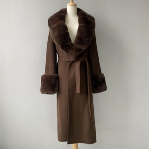 Nuevo Abrigo de Lana y Cachemira para Mujer de Invierno con Cuello y Puños de Piel de Zorro Real Cosidos a Mano en Color Personalizado, Popular y de Tendencia al por Mayor - Product Image 5
