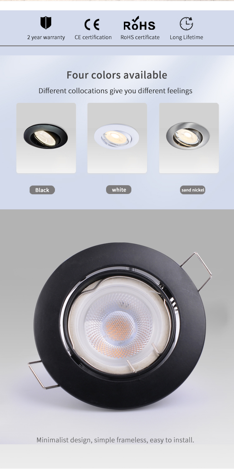 Indoor Recessed Downlight Fixtures Gold Round 84Mm 7W Adjustable Led Spotlights