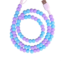 Kabel pengisi daya USB untuk ponsel, perhiasan unik manik-manik mutiara warna-warni 2 in 1