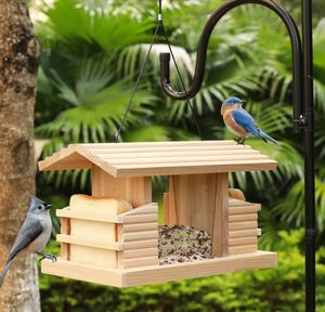 Milieuvriendelijk Art Deco Waterdicht Houten Vogelvoeder Massief Patroon Huisdiervoeder Voor Buitenterras Wildbird Bluebird Vethouder - Product Image 3