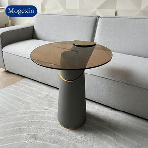 Luxurious Modern <b>White</b> Round Glass Coffee <b>Table</b> with Wood & Glass Construction Easy to Clean for Living Room Home Furniture - Product Image 4