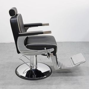 Sillón de Barbería Hidráulico de Lujo en Cuero PU Negro con Detalles Cromados, Sillón Reclinable para Peluquería, Corte de Cabello y Afeitado - Product Image 4
