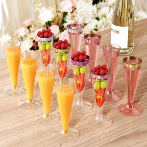 Lot <span class=keywords><strong>de</strong></span> 100 flûtes à <span class=keywords><strong>champagne</strong></span> jetables en plastique transparent avec bord argenté <span class=keywords><strong>de</strong></span> 4,5 oz, verres à vin, verres à mimosa pour mariage, anniversaire - Product Image 4