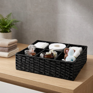 <b>Rectangular</b> Woven <b>Storage</b> <b>Basket</b> Set with Dividers for Bathroom and Sundries Organization Black 2-Piece - Product Image 3