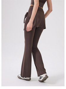 En gros, Pantalon de yoga évasé 2-en-1 pour femme, taille haute, extensible, uni, respirant, effet ventre plat, avec jupe intégrée, pour Pilates - Product Image 3