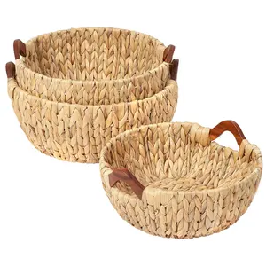 Factory direct sale set of 3 exquisite and novel round straw fruit basket for bedroom,kitchen