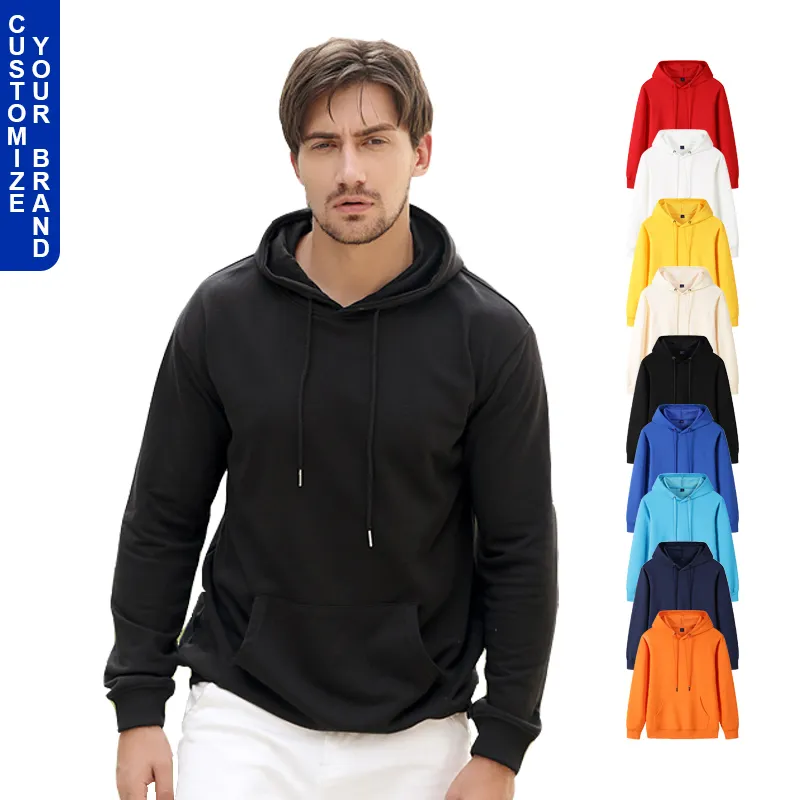100% Cotton 320GSM Custom Logo OEM Printed Blank Plain Unisex Wholesale Fitted Black White Mens Pullover Sweatshirts & Hoodies
