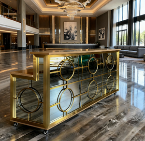 आधुनिक लक्जरी सोने की धातु सेवा बार होटल फार्महाउस के लिए ज्यामितीय परिपत्र डिजाइन टिकाऊ मोबाइल बार गाड़ी - Product Image 5