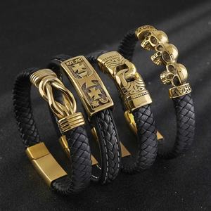 Pulsera de Cuero Negro con Cierre de Acero Inoxidable, Accesorios de Joyería para Hombre, Tienda Mayorista - Product Image 2