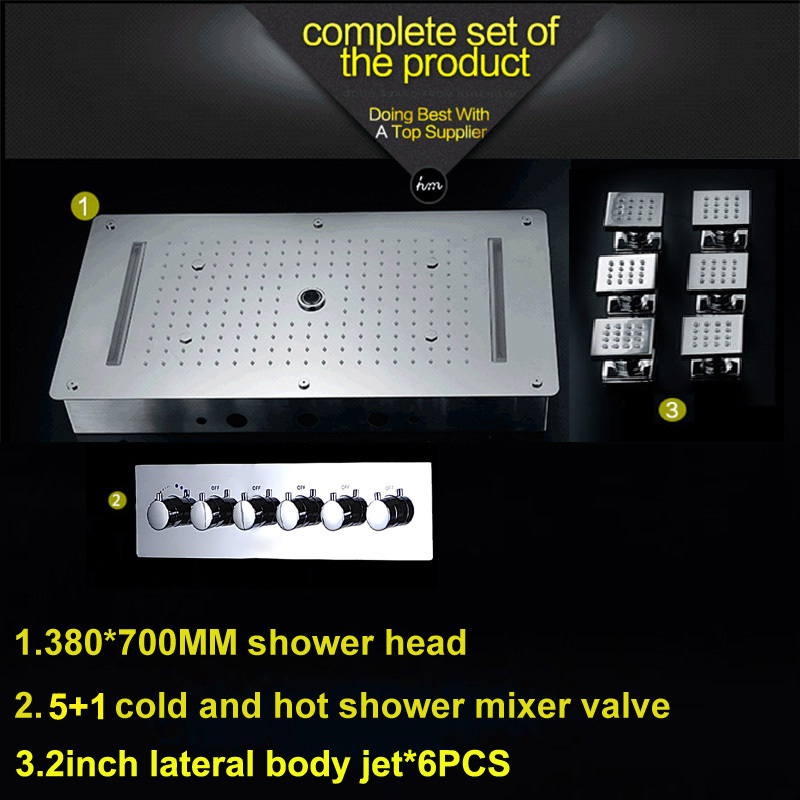 LED Multi-fonction Grand Robinets De Douche de Pluie tête Froide et Chaude Inverseur Vanne Mélangeuse Avec Corps de Massage jets