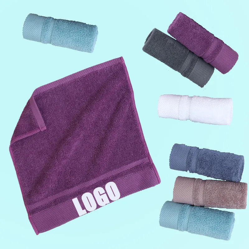 Promotional Custom LOGO Solid Color Towels 5 Star Hotel Simple Design White Purple 100% Cotton Face Hand Bath Towel