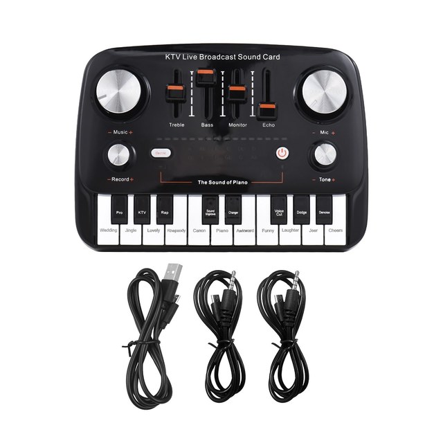 Live Sound Card Piano Shape Audio Recording Desktop Singing Wireless Voice Changer for Podcasting Gaming Recording Soundboard