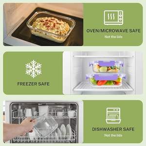 Contenants alimentaires en verre de haute qualité avec couvercles hermétiques Contenants alimentaires en verre Boîte à lunch Contenants alimentaires carrés multifonctionnels - Product Image 5