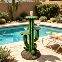 Support pour plantes en résine en forme de cactus Saguaro de 32 pouces avec 3 étagères de présentation, grand support à plusieurs niveaux pour sculptures de cactus et pots de fleurs