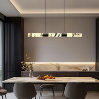 Suspension LED linéaire moderne pour îlot de cuisine ou salle à manger, design luxueux, à bande longue en marbre, hauteur réglable et intensité variable