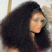 Peluca de Cabello Humano 100% Virgen con Cierre de Encaje y Hecha a Máquina, Pelucas Afro Rizadas de Alta Densidad, Pelucas Frontales de Encaje Suizo HD sin Pegamento