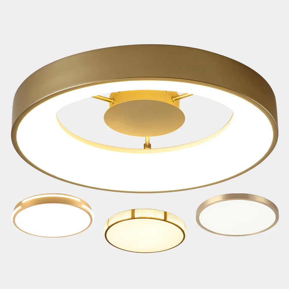 Designer Gold Copper Acrylic Flush Mounted Ceiling Lamp For Living Room Bedroom Kitchen Hallway Dimmable LED Round Ceiling Light