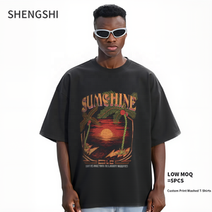 T-shirt Shengshi pour adultes Stone Wash Relaxed O-neck 320g Custom No-shrink Trends Daily avec logo personnalisé Bulk Tee Running for Adults - Product Image 1