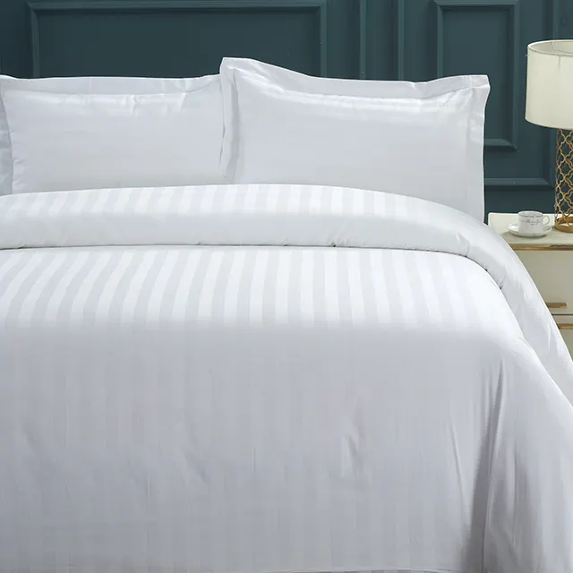 Resort Hotel White Bedsheets And Luxury Duvet Covers High Quality 4pcs Striped Home 100% Cotton Bedding Sets
