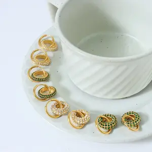 18K Gold Plated Stainless Steel Women Fashion Waterproof Jewelry Hoop Chunky Earrings 2023