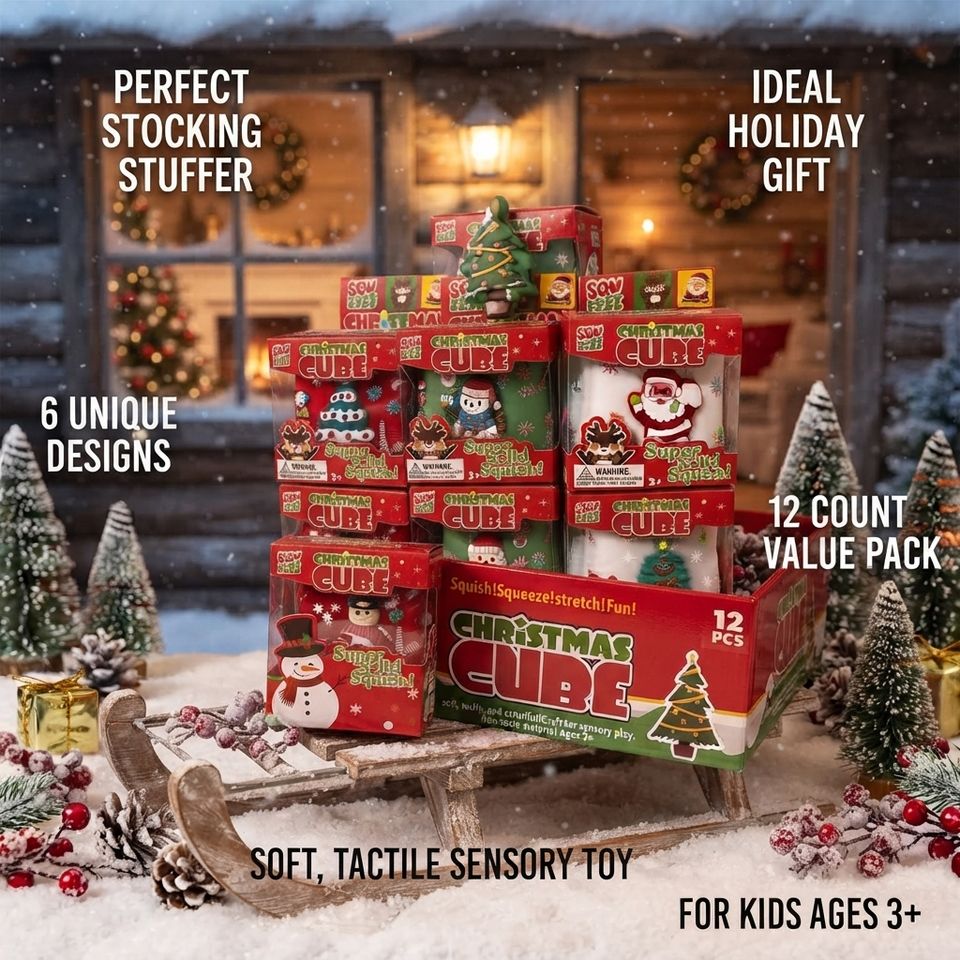 Stretch Cube Christmas Squishy Cube PVC Building Block Sensory Fidget Toy Squeeze ...