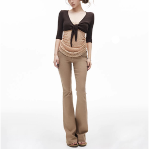 Pantalones Casuales Ajustados de Cintura Baja y Corte Acampanado Color Caqui Personalizados - Product Image 2