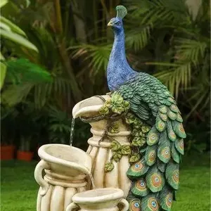 Pavão animal estátua cachoeiras decoração tabletop interior fonte de água para venda