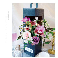 Caja de regalo de papel rectangular para vino, embalaje de flores con forma de faro, con mango, a la moda