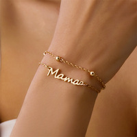 Nouveau Bracelet Pendentif Lettre « Mama » Élégant et Polyvalent, Cadeau Créatif pour la Fête des Mères, Bracelet Chaîne Double Couche Doré « Mama »