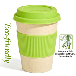 Gobelet à café réutilisable en fibre de bambou écologique 350 ml, tasse de voyage avec couvercle, design moderne et simple |   Articles de boisson durables OEM/ODM - Product Image 3