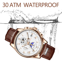 Montre de sport de luxe pour homme LG8975, mouvement à quartz, boîtier en acier inoxydable, bracelet en cuir, étanche, date luminescente, aiguilles simples