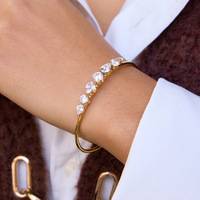 Bracelet jonc Wanxing en acier inoxydable plaqué or 18 carats avec zircon, style européen et américain, simple, tendance, passe-partout, transfrontalier