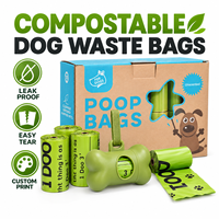 Sacs à déjections canines compostables OEM ODM avec distributeur en forme d'os, résistants aux fuites, rouleaux de sacs à déjections pour animaux de compagnie imprimés sur mesure