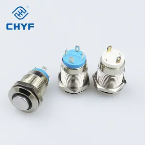 12mm 16mm 19mm 22mm reset screw metal push button 1NO Horn Push Botton Switch Domed Momentary Switch round high flat head