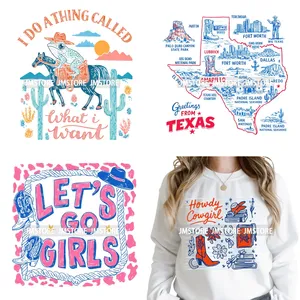 Pegatina Termoadhesiva DTF Lavable y Lista para Planchar para Textiles, con Diseño 'Howdy Cowgirl Country Vibes Texas Western Club Since 1990' - Product Image 1
